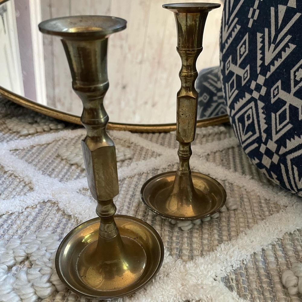 Set of Brass candle holders, both 7 inches tall